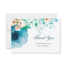 Tarjeta de agradecimiento de boda azul Azure Bloom