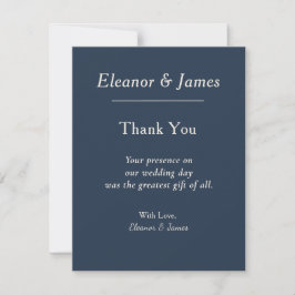 Tarjeta de agradecimiento de boda azul elegante mi