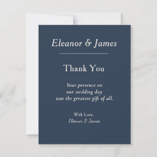 Tarjeta de agradecimiento de boda azul elegante mi