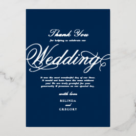 Tarjeta de agradecimiento de boda azul marino con