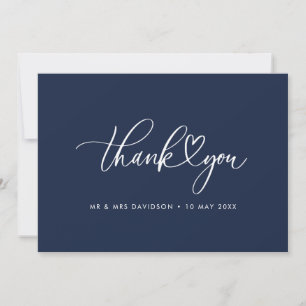 tarjeta de agradecimiento de boda azul marino con