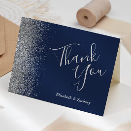 Tarjeta de agradecimiento de boda azul marino con 