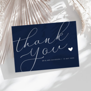 tarjeta de agradecimiento de boda azul marino con