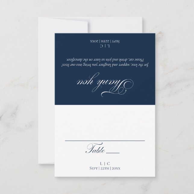 Tarjeta de agradecimiento de boda azul marino dobl (Anverso)