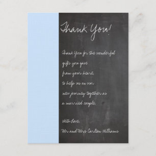 Tarjeta de agradecimiento de boda azul pizarra