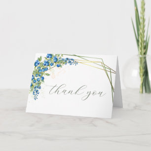 Tarjeta de agradecimiento de boda azul rústica