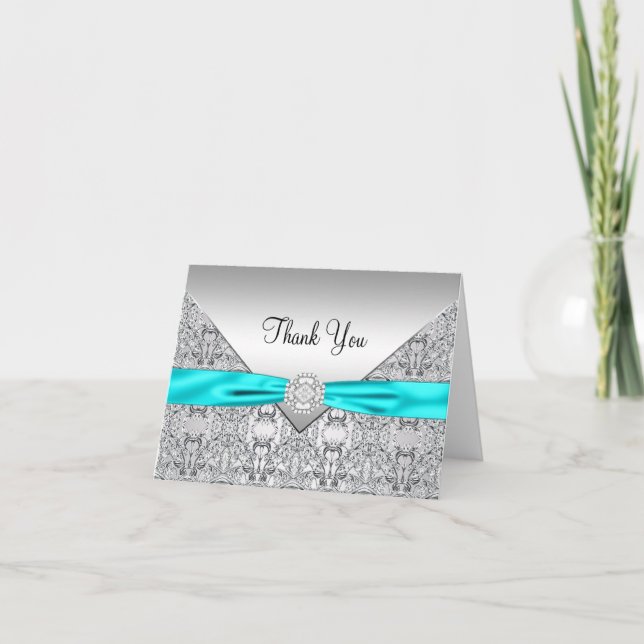 Tarjeta de agradecimiento de boda azul turquesa (Anverso)