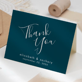 Tarjeta de agradecimiento de boda azul turquesa co