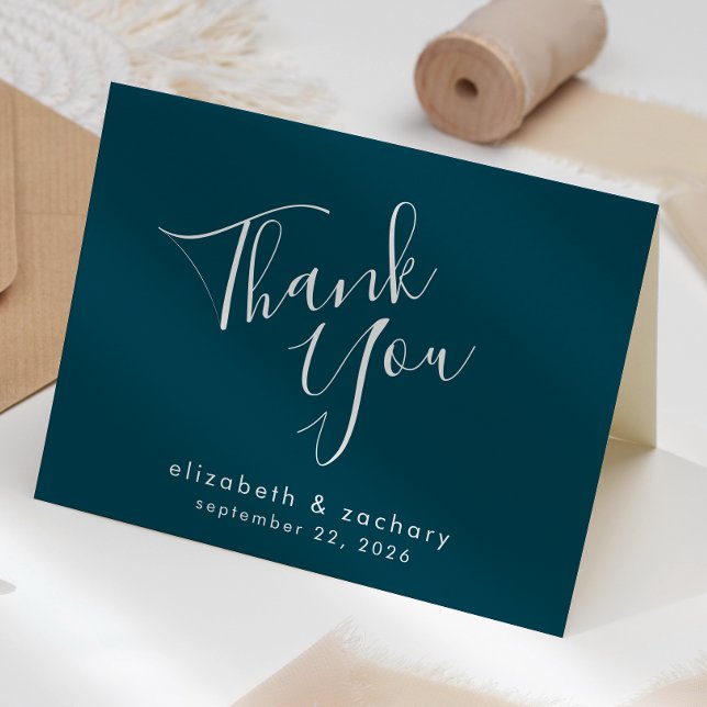 Tarjeta de agradecimiento de boda azul turquesa co (Subido por el creador)