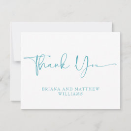 Tarjeta de agradecimiento de boda azul verdoso