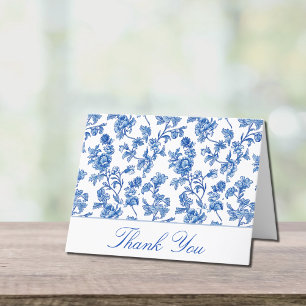 Tarjeta de agradecimiento de boda azul y blanca
