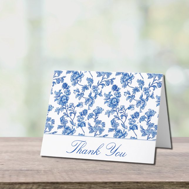 Tarjeta de agradecimiento de boda azul y blanca (Subido por el creador)