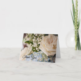 Tarjeta de agradecimiento de boda azul y blanco el