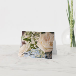 Tarjeta de agradecimiento de boda azul y blanco el
