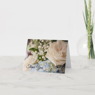 Tarjeta de agradecimiento de boda azul y blanco el