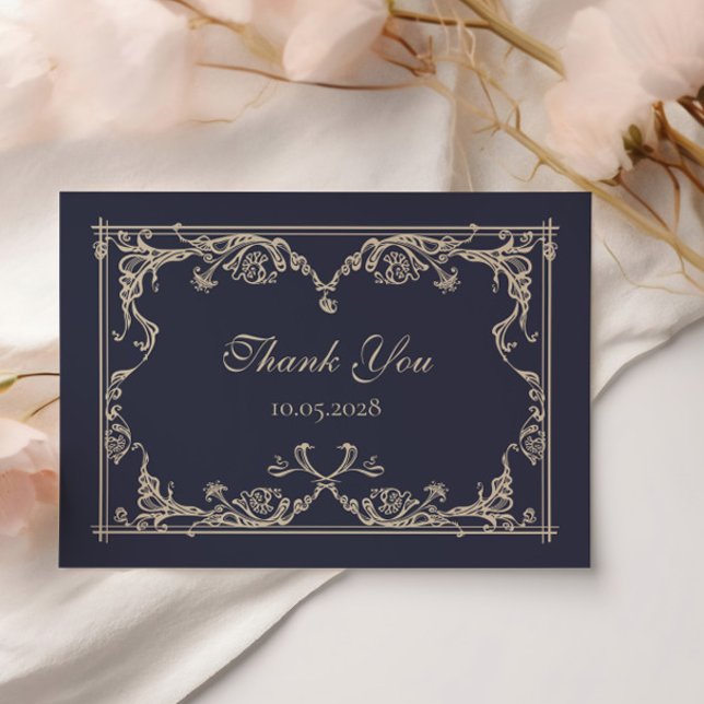 Tarjeta de agradecimiento de boda barroca azul mar (Subido por el creador)