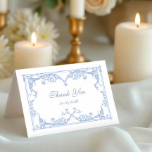 Tarjeta de agradecimiento de boda barroca azul pol