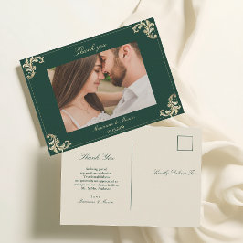 Tarjeta de agradecimiento de boda barroca en verde
