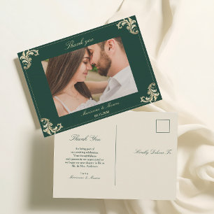 Tarjeta de agradecimiento de boda barroca en verde