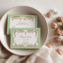 Tarjeta de agradecimiento de boda barroca verde me