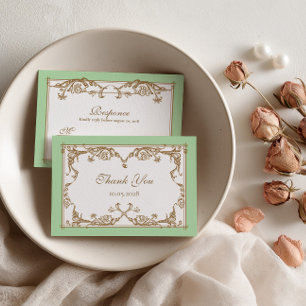 Tarjeta de agradecimiento de boda barroca verde me