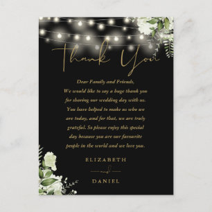 Tarjeta de agradecimiento de boda Black Gold Green