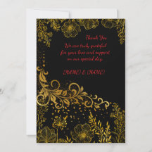 Tarjeta de agradecimiento de boda Black & Gold | T