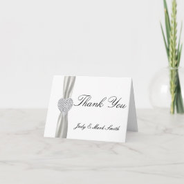 Tarjeta de agradecimiento de boda blanca con coraz