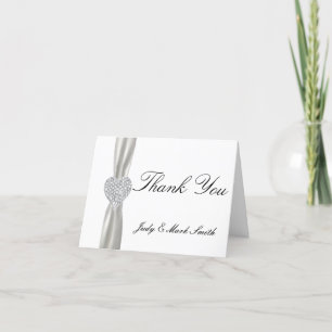 Tarjeta de agradecimiento de boda blanca con coraz