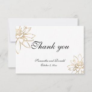 Tarjeta de agradecimiento de boda blanca, negra y 