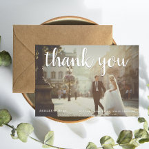 Tarjeta de agradecimiento de boda Blanco Gracias p