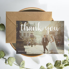 Tarjeta de agradecimiento de boda Blanco Gracias p