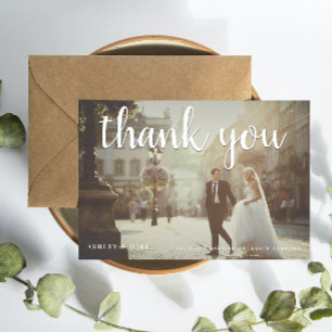 Tarjeta de agradecimiento de boda Blanco Gracias p