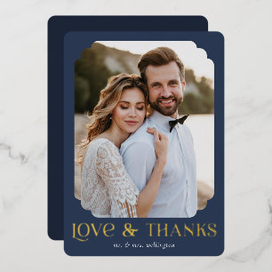 Tarjeta de agradecimiento de boda Blue Gold de amo