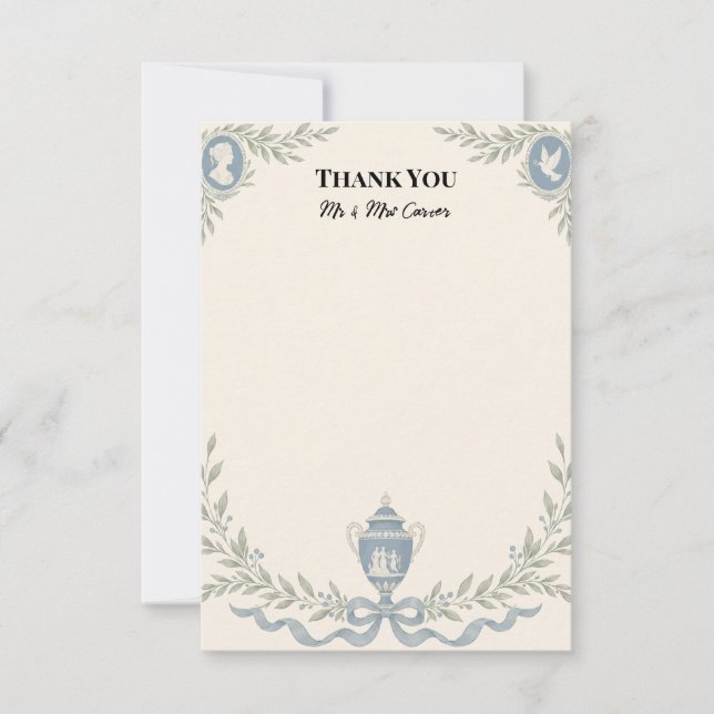 Tarjeta de agradecimiento de boda Blue Regency Cam (Anverso)