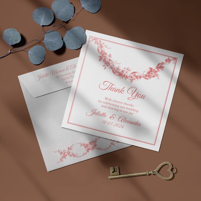 Tarjeta de agradecimiento de boda Blush Pink Toile (Subido por el creador)
