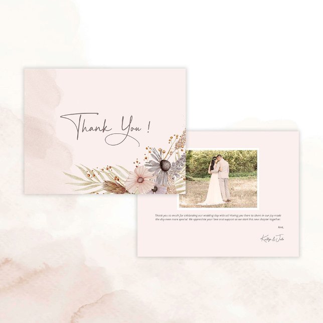 Tarjeta de agradecimiento de boda boho (Boho Floral Wedding Thank You Card)
