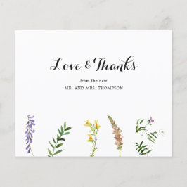 Tarjeta de agradecimiento de boda boho con flores 