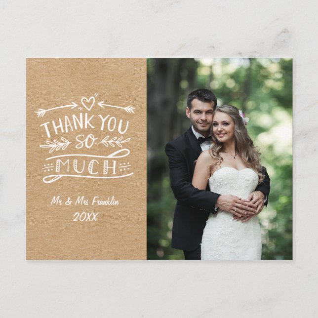 Tarjeta de agradecimiento de boda boho de Kraft rú (Anverso)