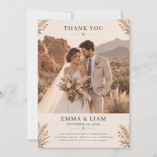 Tarjeta de agradecimiento de boda boho desierto de