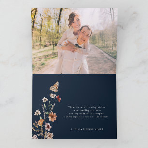 Tarjeta de agradecimiento de boda boho floral azul