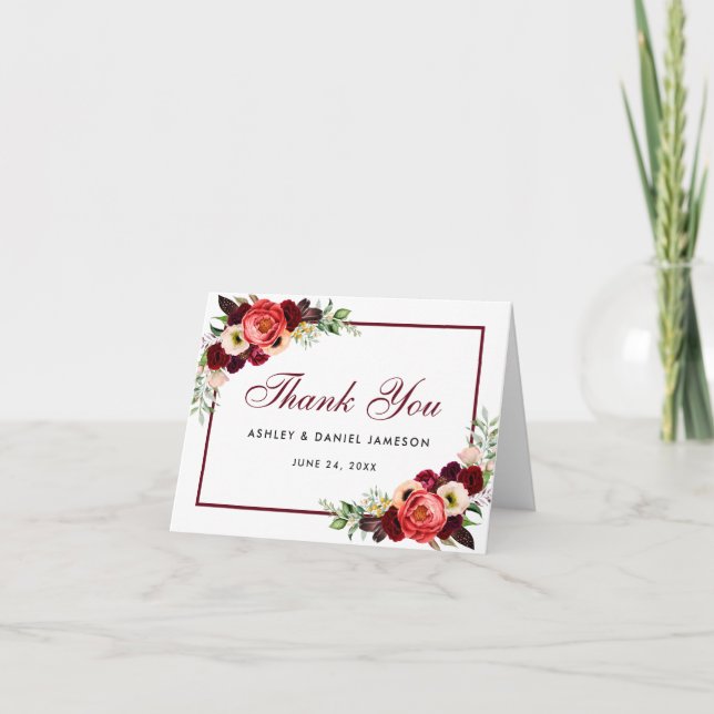 Tarjeta de agradecimiento de boda boho floral borg (Anverso)