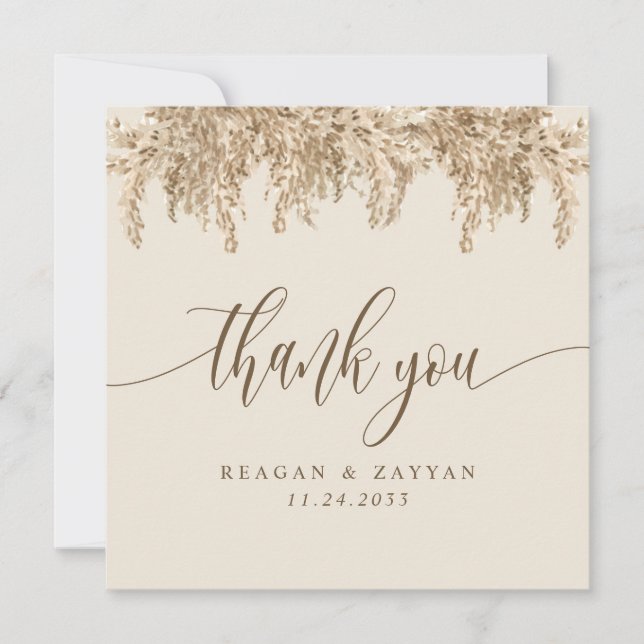 Tarjeta de agradecimiento de boda boho terrosa con (Anverso)