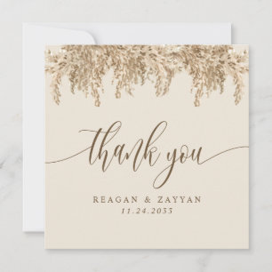 Tarjeta de agradecimiento de boda boho terrosa con
