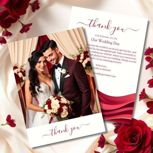 Tarjeta de agradecimiento de boda Borgoña (Burgundy Wedding Thank You Card)