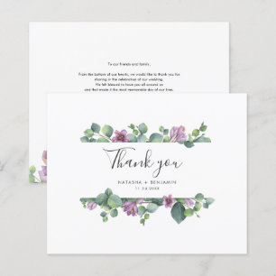 Tarjeta de agradecimiento de boda botánica acuarel
