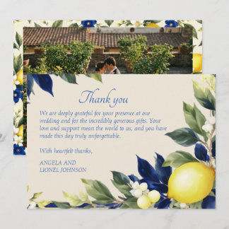 Tarjeta de agradecimiento de boda botánica azul am