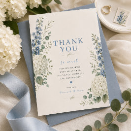Tarjeta de agradecimiento de boda botánica azul su