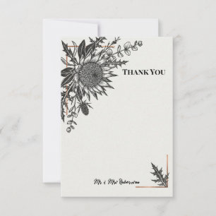 Tarjeta de agradecimiento de boda botánica Black T