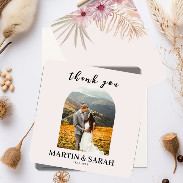 Tarjeta de agradecimiento de boda botánica boho ne (Subido por el creador)